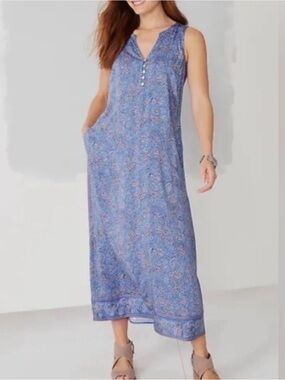 J.Jill Border Print Maxi Tank Dress Clear Blue Gentle Paisley 2X Lounge